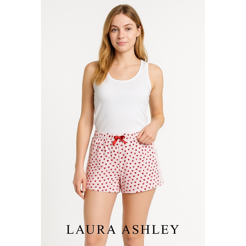 Laura Ashley Women's Sleep Shorts Small | Pink & Red‎ Heart Print Pajama Bottoms